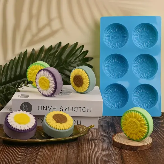 Round Sunflower Soap Molds, 2 Pack 6 Cavity Cylinder Daisy Flower Silicone Molds {3}