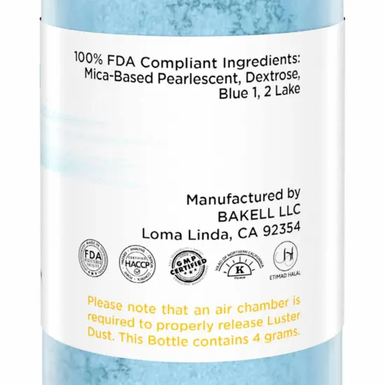 Bakell - Soft Blue Luster Dust (4g, 1x Pump) Edible Vegan Dust & Paint for Baking, Desserts and Beverages {6}