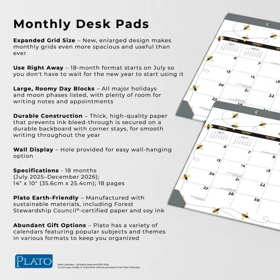 Busy Bees | 2026 14x10 Inch 18 Months Monthly Desk Pad Calendar | July 2025 - December 2026 {3}