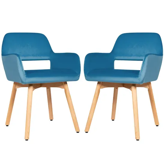 Set of 2 Modern Accent Armchairs with Ergonomic Backrests and Solid Wood Legs Blue {8}