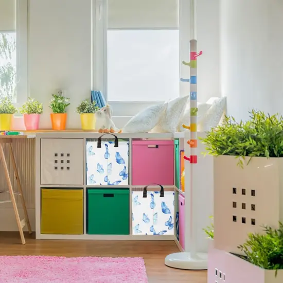 Butterfly Summer Storage Basket, Collapsible Gift Basket with Handles,Kids Toys/Books Box,Room Decor(Blue Butterfly) {4}