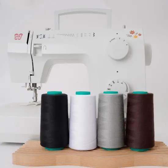Serger Thread, All-Purpose Sewing Thread, Polyester Thread for Sewing Machine, 4 Cones of 3000 Yards Each Spool,Cone Thread for Sewing Machine 140S/2 (Black,White,Brown,Grey) {4}