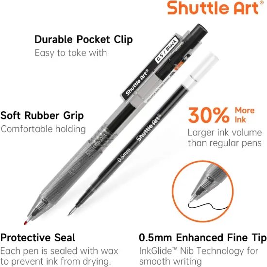 Black Gel Pens, Ink Glide Series 15 Pack Retractable 0.5mm Fine Point Rollerball Gel Ink Pens Quick Drying Waterproof Smooth Writing with Comfortable Grip for Office School and home {2}