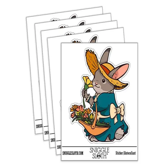 Water Bottle Sticker Set Bunny Rabbit Flower Basket Dress Sun Hat Cute Waterproof Vinyl Stickers Pack Decal, Skateboard, Laptop, Car, Window, Bumper - 5 Pack {2}