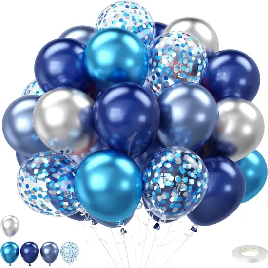 Blue and Silver Balloons, Pearl Navy Blue Balloon Metallic Blue Silver Confetti Balloons for Birthday Graduations Space Engagement Decorations {1}