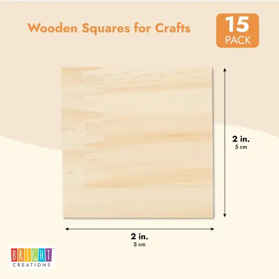 15-Pack Unfinished Wood Squares for Crafts - 2 x 2 Inch Blank Wooden Tiles for Burning, DIY Supplies, Coasters, Cutouts, and Engraving Brown {3}