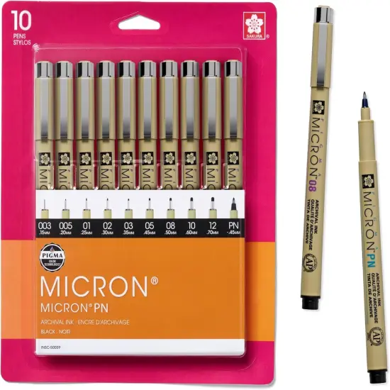 Pigma Micron Fineliner Pens - Archival Black Ink Pens - Pens for Writing or Drawing - Holiday Gifts for Artists, Crafters & DIY Gifts Projects - Assorted Point Sizes - 10 Pack {1}