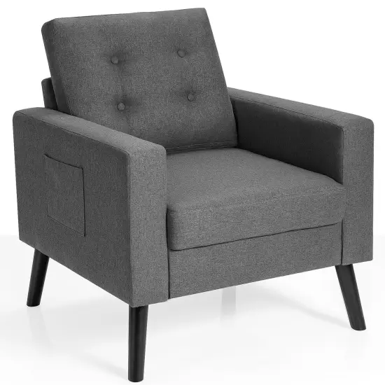 Modern Button Tufted Accent Chair with Rubber Wood Legs and Wide Backrest Ideal for Any Room Grey {8}