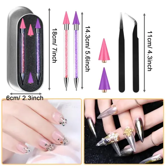 Rhinestone Picker Tool,2 Pcs Rhinestones Diamond Painting Dotting Pen,Rhinestone Tool,Gem Picker Tool,Manicure Nail Art DIY Decoration Tool,Wax Pencil for Rhinestones (Purple and Pink) {2}