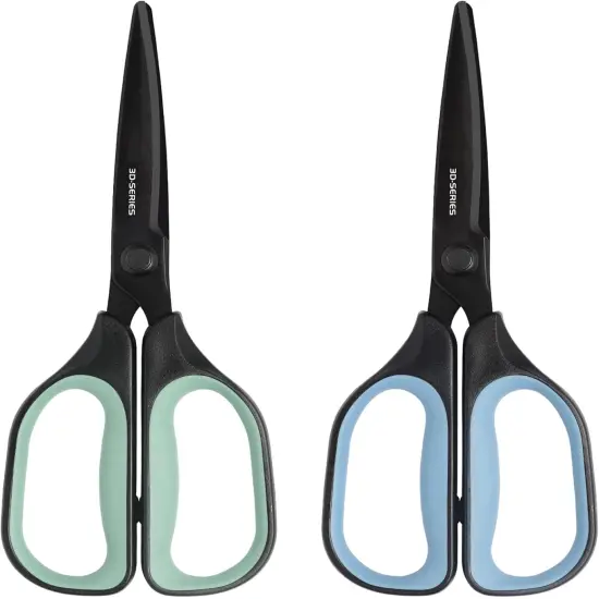 All Purpose Scissors - Comfort Grip, 3D Curved Cutting Edge, Stainless Steel Office Scissors for Sewing Fabric Home Craft School Supplies, 2-Pack (Blue, Green) {1}