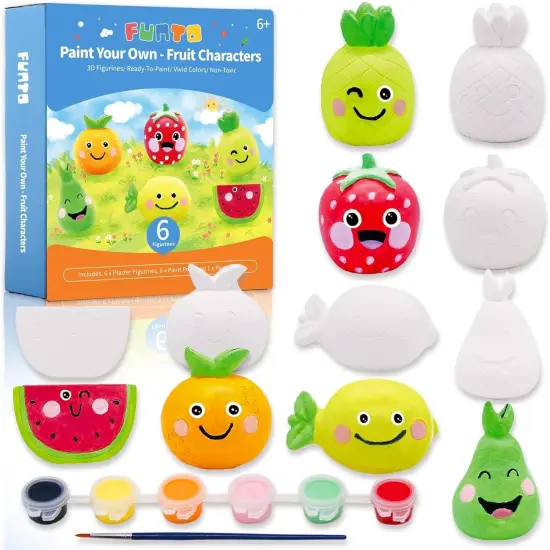 Summer Paint Your Own Fruits Painting Kit, 13 PCS Crafts Set for Kids, STEAM Project Creative Activity DIY Toys with 6 Figurines, 6 Paint Pots, 1 Brush {1}