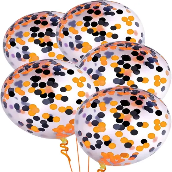 Orange Black Confetti Balloons 25 Pcs, 12 Inch Thickened Clear Latex Balloon with Confetti Inside for Halloween Party Decorations Birthday Baby Shower Bridal Shower Decoration Supplies {1}
