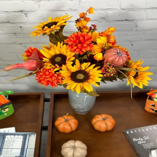 18 Stems Summer Bushes Artificial Mums Sunflowers {4}