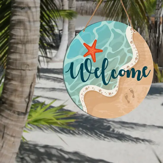 Beach Welcome Sign for Front Door, Summer Beach Welcome Sign Decor for Home Door Coastal House Front Porch Sea Wall Decorations Wooden Hanging Sign {5}