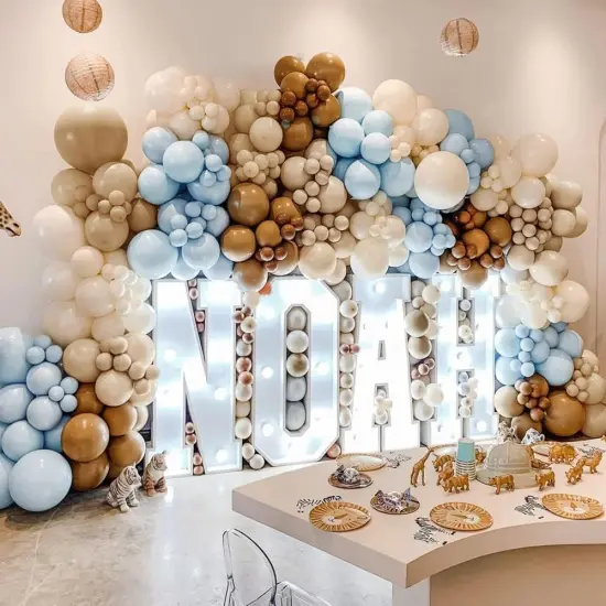 Brown And Blue Balloon Garland Double Stuffed Nude Tan Light Blue Beige Balloon Latex Arch Kit for Neutral Birthday Baby Shower Teddy Bear Gender Reveal Jungle Safari Party Decorations {4}