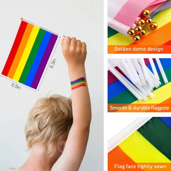 90 Pack Rainbow Pride Flags and 450 Pcs Pride Stickers Mini LGBTQ Flag Gay Pride Stickers Small Hand Held Bisexual Pansexual Lesbian Transgender Flags (Simple Style) {2}