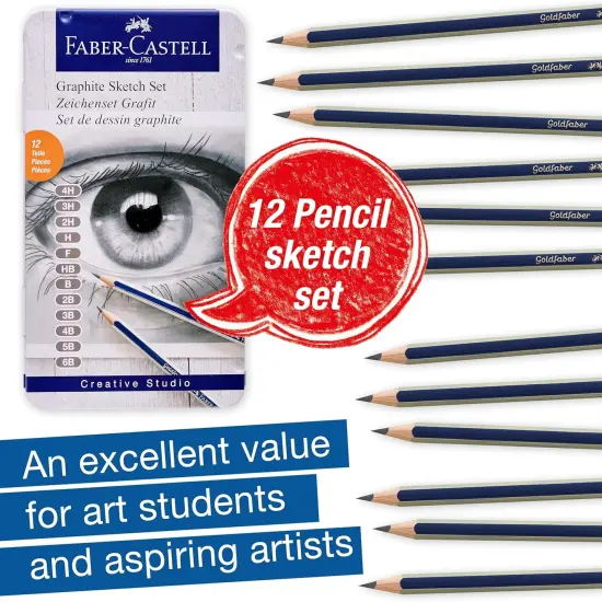 Graphite Pencils Drawing Set: 12 Art Pencils for Sketching (4H, 3H, 2H, H, F, HB, B, 2B, 3B, 4B, 5B, and 6B), Shading Kit {2}