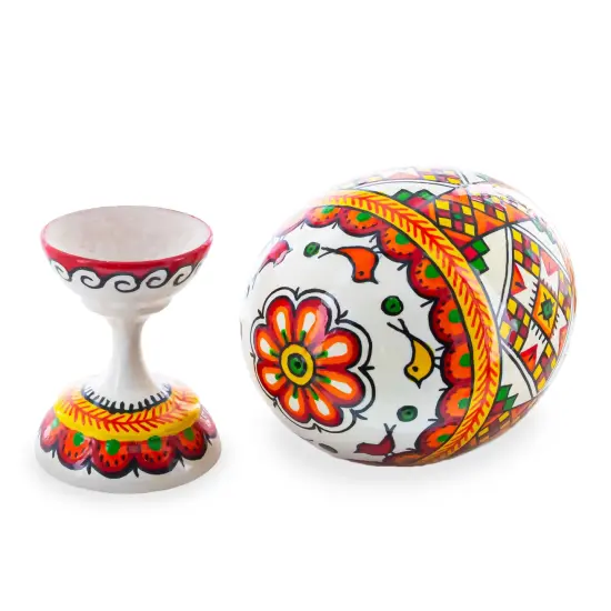 Geometrical Ukrainian Wooden Easter Egg Pysanka on a Stand 3.75 Inches {3}