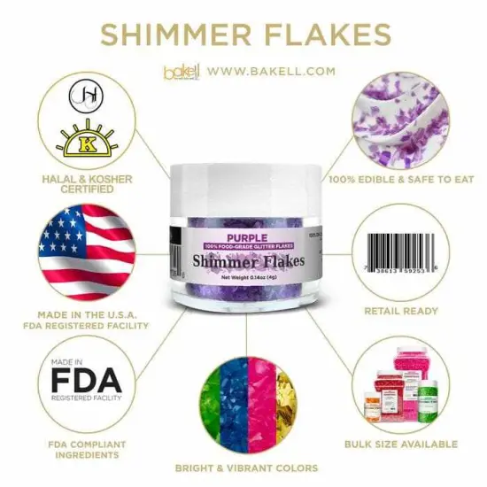 Purple Edible Shimmer Flakes 4 Gram Jar {4}