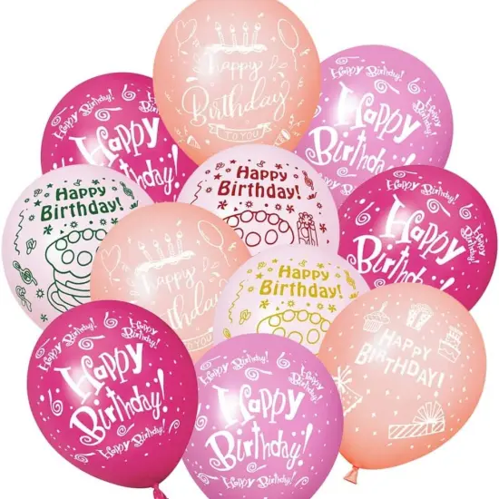 52 Pcs Pink Birthday Balloons with Birthday Party Pattern {1}