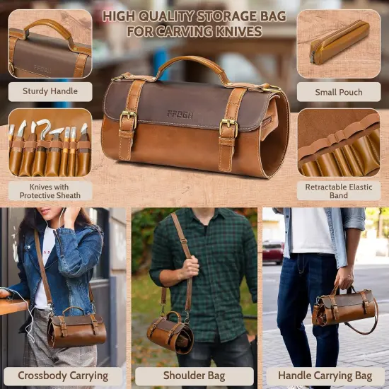 Wood Carving Tools Kit 20Pcs - Whittling Knife Set with Animal Wood Carving Blocks for Beginners, Woodworking Tools Gifts for Kids & Adults with Cut-Resistant Gloves & Large Leather Case {2}