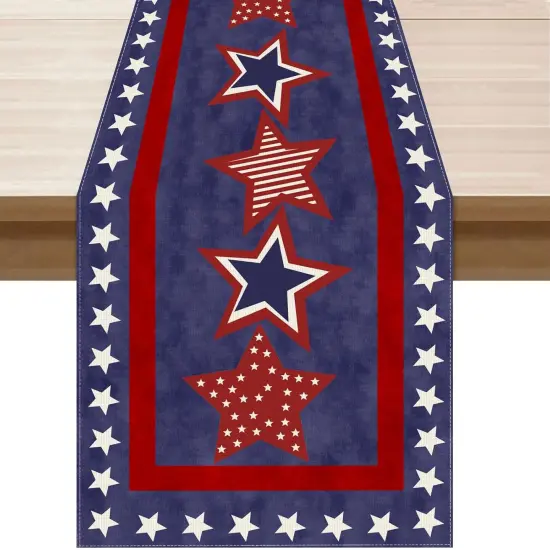 Blue Patriotic Red White Stars America 4th of July Memorial Day Independence Day Table Runner Decoration for Home Kitchen Holiday Party {1}