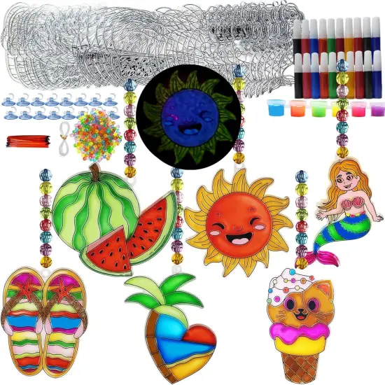 30 Sets Summer Suncatcher Craft Kits Glow in The Dark DIY Window Paint Art Sun Catcher Kits for Home Classroom Party Activities Art Project Party Favors {1}