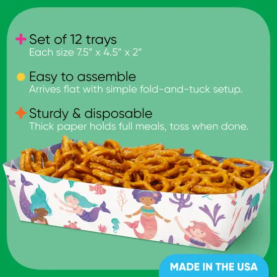 Big Dot of Happiness Mermaid Party Paper Food Trays, Disposable Double-Sided Paper Food Holders for Nachos, Hot Dogs, French Fries - 12 Ct {5}