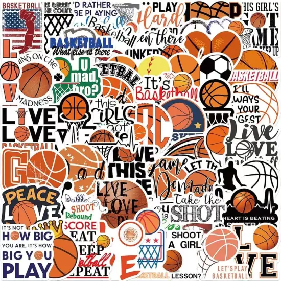 Basketball Stickers |50 Pcs Basketball Waterproof Vinyl Decals for Water Bottles Laptop Car Luggage Cup Computer Mobile Phone Skateboard D&eacute;cor {1}