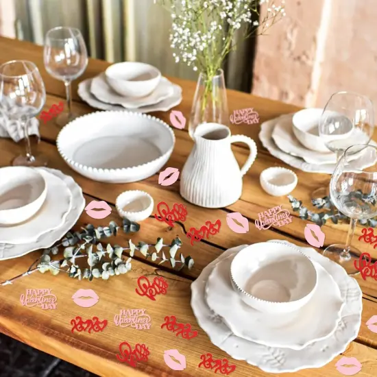 100 PCS Valentine's Day Confetti Happy Valentine's Day Pink Lip Red XoXo Love Table Confetti Wedding Engagement Bridal Shower Anniversary Party Sprinkles Confetti Decorations Lip Pink {5}