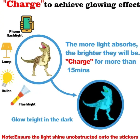 Dinosaur Wall Decals Glow in The Dark Dinosaur Wall Stickers Watercolor Dinosaur Decal Large Removable Vinyl Dino Wall Decals for Boys Bedroom Kids Girls Baby Nursery Playroom Living Room Wall Decor {2}