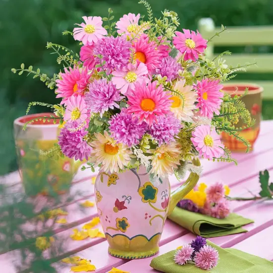 Fake Daisies Silk Summer Bouquets Flowers Wildflowers Artificial Spring Flower Bouquet Sunflowers Mixed Bush Faux Floral Arrangements Summer {3}