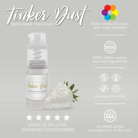 Bakell - White Pearl Tinker Dust Edible Glitter (25g, 1x Mini Spray Pump) for Food, Desserts, and Beverages! {3}