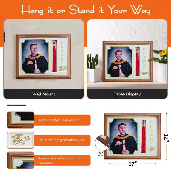 iFrame Graduation Photo & Tassel Frame I 5x7 & 8x10 Picture Frame For 2025 Class Year | Real Wood Cherry, Black and Walnut Finish I Wall Mount & Tabletop Graduation Frame | Made in USA {4}