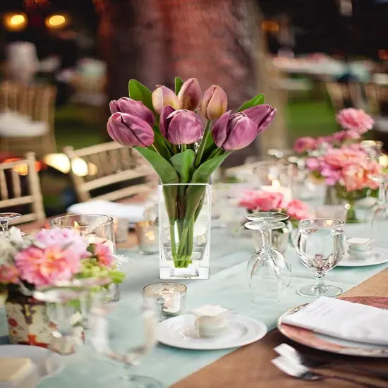 Fake Flowers Artificial Tulip Flower Purple in Clear Vase, Real Touch EVA Tulip Arrangement Suitable for Home Office Fall Decoration, Dining Table Centerpiece {3}