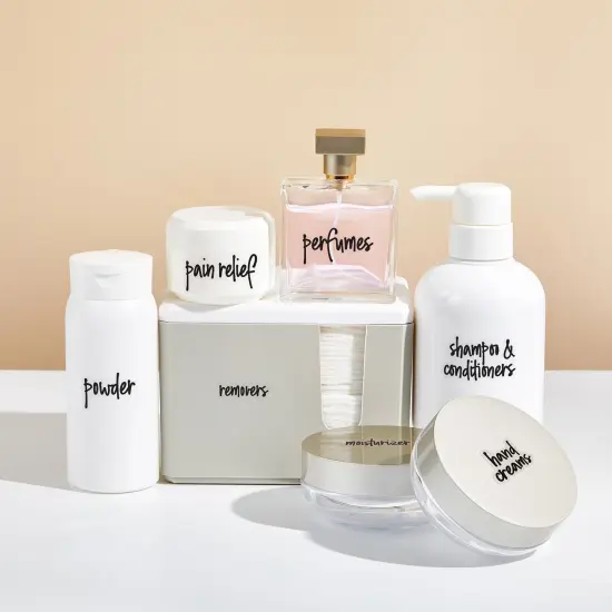 Talented Kitchen 192 Preprinted Bathroom Labels for Containers - Black Script Stickers for Organizer Bins, Bath, Beauty Canisters, and Makeup Storage Organization (Water Resistant) {2}