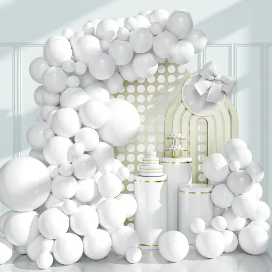 White Balloons Garland Kit, 130pcs White Balloons Different Sizes for Birthday, Baby Shower, Wedding Party Decoration {1}