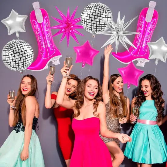 10 Pcs Pink Cowgirl Boot Balloons, Foil Disco Cowgirl Balloons Western Cow Decorations, Cowgirl Party Decorations for Birthday Party Last Rodeo Bachelorette Disco Western Cowgirl Theme Party Supplies {4}