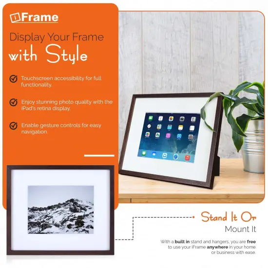 iFrame iPad Frame | Turn Your iPad Into A Beautiful Interactive Digital Picture Frame | Perfect at Home Or Work | Includes Table Stand and Wall Mount for All 9.7&rdquo; iPads White {9}
