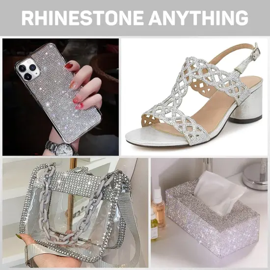 Clear Glue with 11000Pcs Silver Clear Rhinestones for Crafts Clothing Clothes Fabric Crafting, Flatback Gems Rinestones Kit for Shoes Tumblers, Flat Back Crystals Diamonds {5}