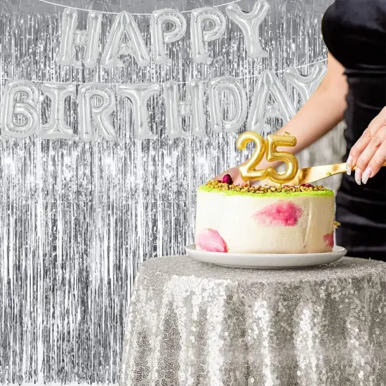 3Pcs Silver Metallic Tinsel Foil Fringe Curtains,3.28ft x 6.56ft Silver Photo Booth Backdrop Streamer Curtain,Great for Bachelorette,Birthday,Christmas,New Year Party Decorations {3}