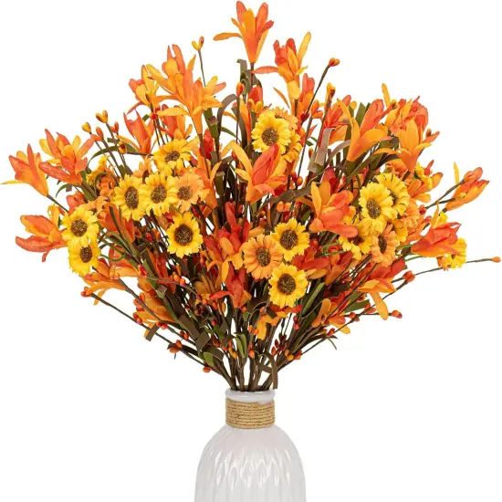 12 PCs Artificial Fall Flowers - 17 inches - Orange {1}