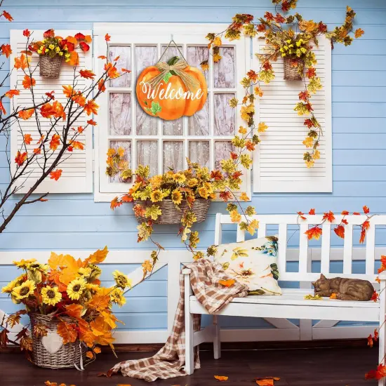 Fall Door Sign Pumpkin Welcome Door Hanger Vintage {3}