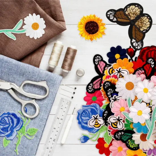 72 Pcs Embroidered Iron On Patches for Clothing, Butterfly Flower Iron On Patches Set, Bee Rose Daisy Embroidered Patches, Applique Patches for Clothes, Jackets, Jeans, Backpacks {4}
