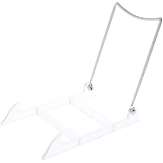 Bard's Folding White and Clear Plastic Easel Stand, 7.5" H x 5" W x 8" D {1}