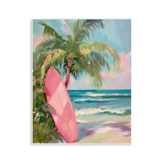 Stupell Industries Pink Surfboard on Beach Wall Plaque Design by Arlington Prints {1}