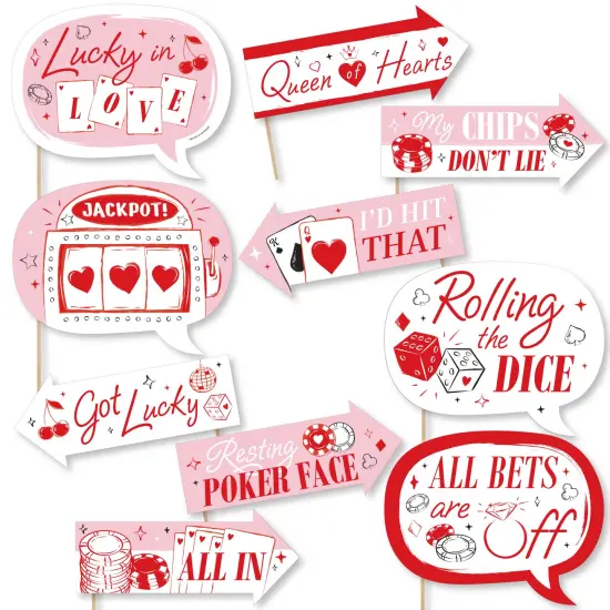 Big Dot of Happiness Funny Lucky in Love Photo Props, Las Vegas Bachelorette Party Decorations, Red & Pink Photo Booth Props Kit - 10 Piece {1}