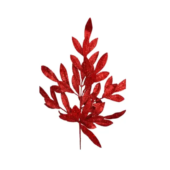 23" Glitter Leaf Spray - Sparkling Red Christmas Floral Accents-XS618224 {2}