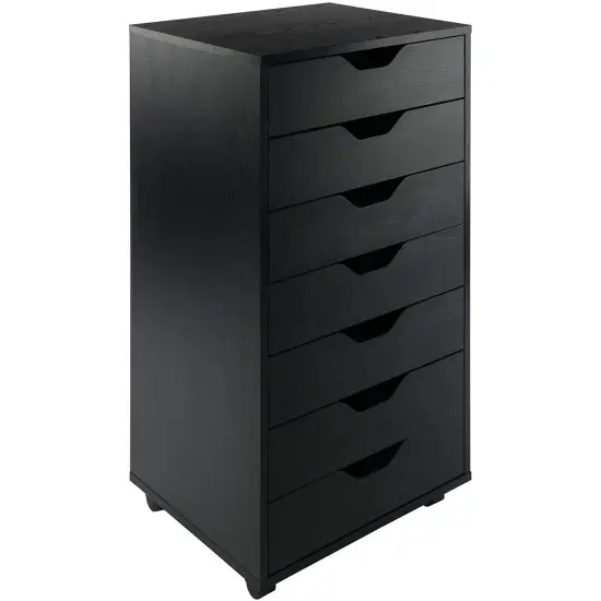 Wood 7-Drawer Storage Cabinet Chest with Casters and Lock Black {1}