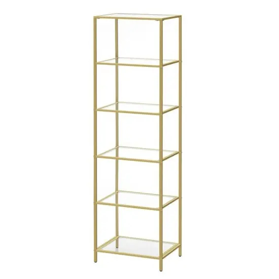 Narrow Glass Shelf Bookcase with Steel Frame for Bedroom Living Room Office Bathroom Storage {6}